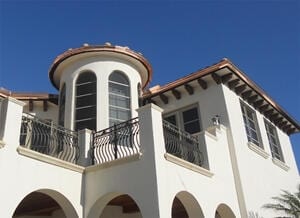 copper rain gutters on a house